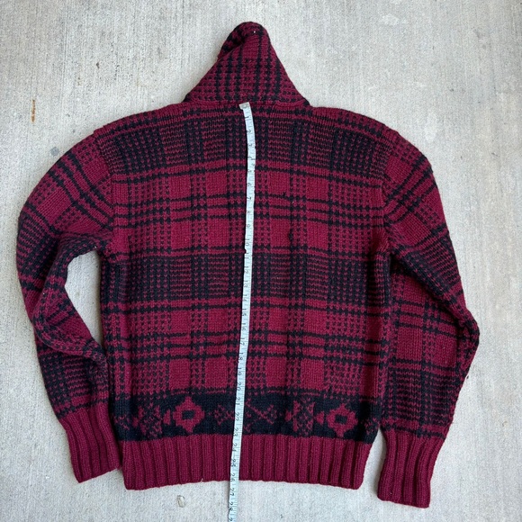 Vintage POLO RALPH LAUREN Sweater Shawl Collar Plaid 100% Wool Mens - Picture 4 of 6